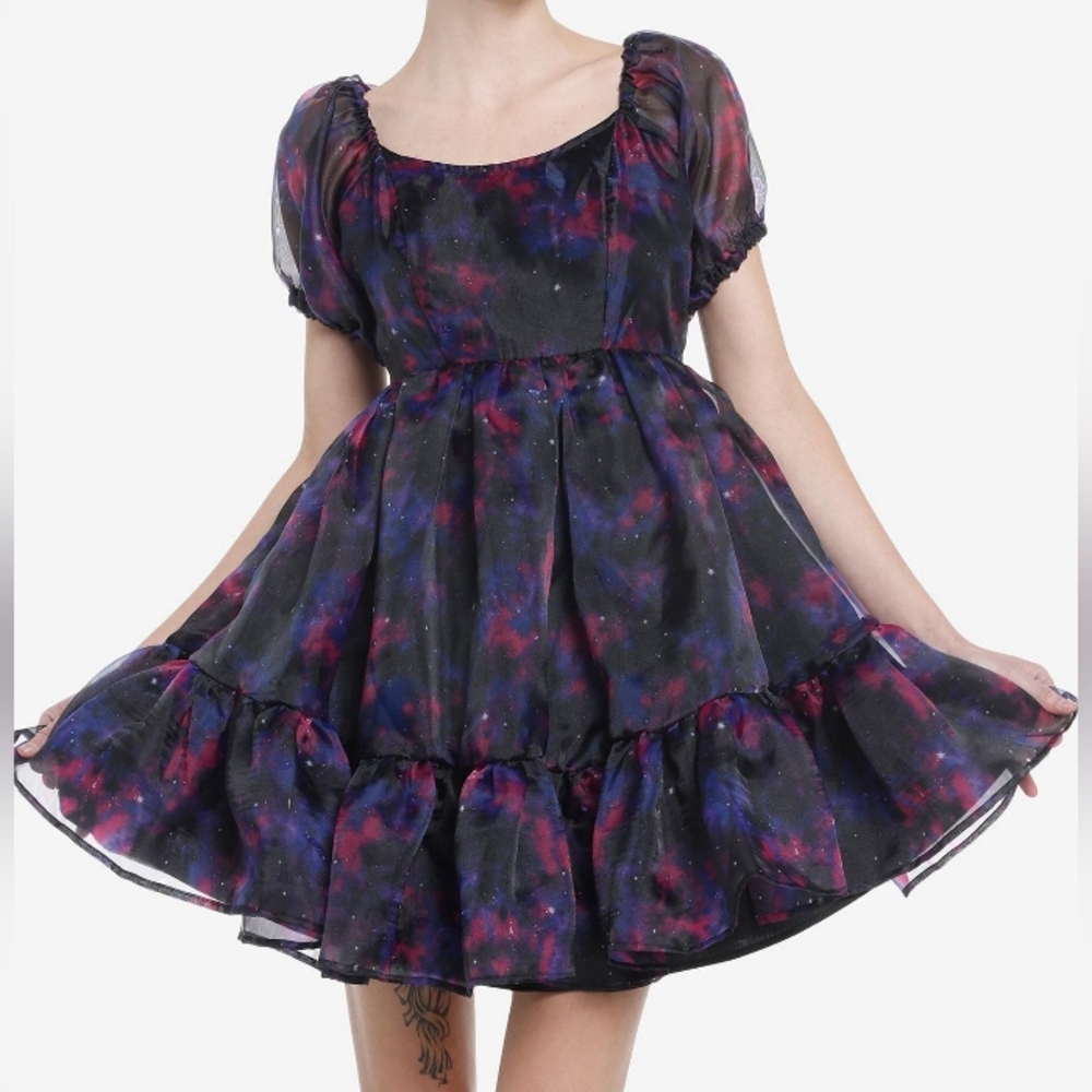 Cosmic Aura Galaxy Tiered Organza Dress   Plus Size 3X